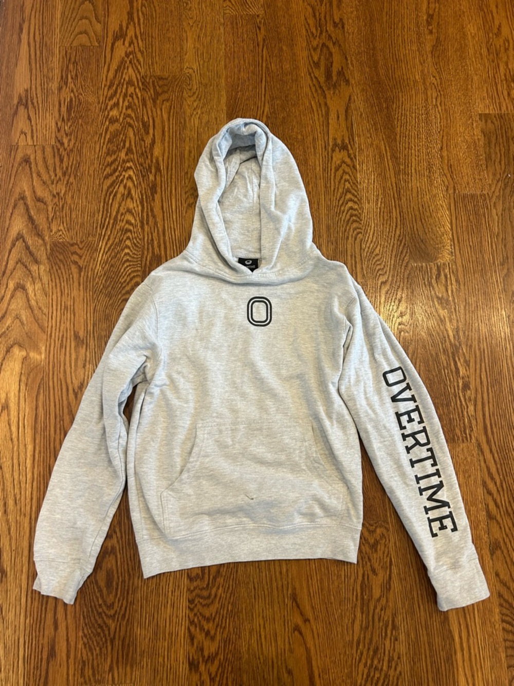Grey 'OVERTIME' Hoodie Sweatshirt - O Logo- Size Youth Medium